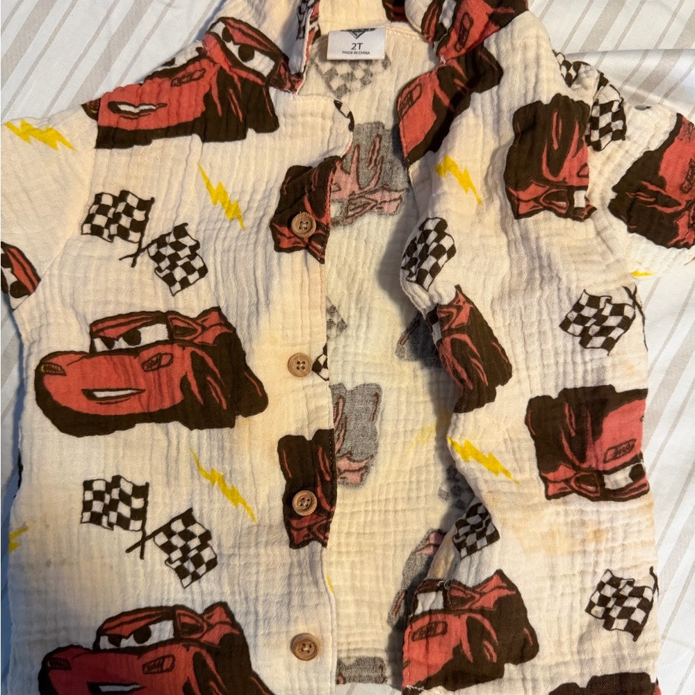Kids Racing Car Print Button-Up Shirt